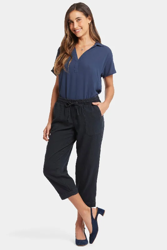 Relaxed Drawstring Cargo Pull-On Pants - Overdye Black