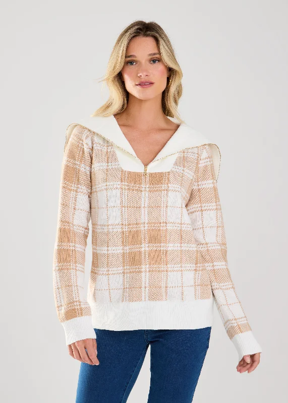 FDJ Long Sleeve Plaid Half Zip - 1028525