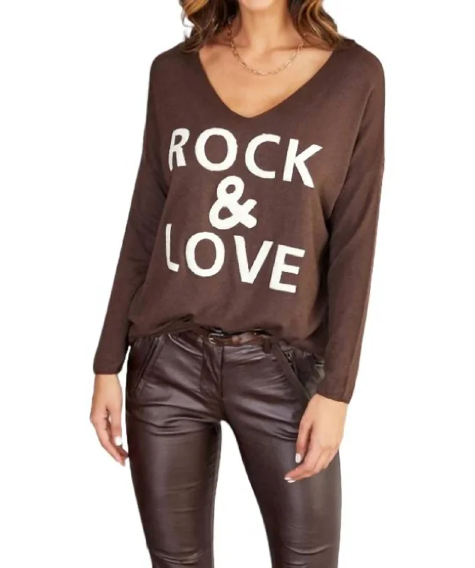 Fuzzy Rock Love Sweater In Brown