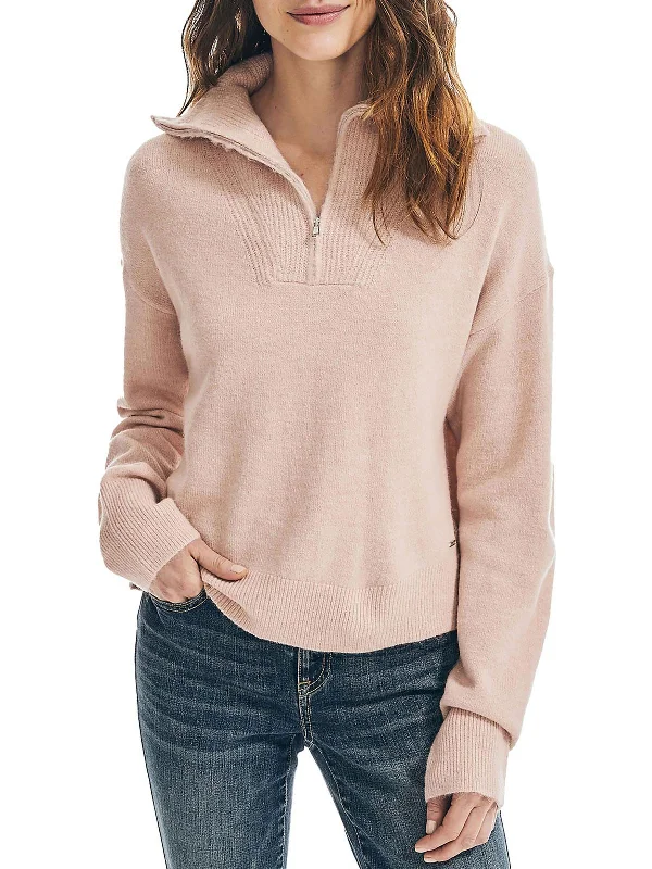 Womens Quarter Zip Long Sleeves Pullover Sweater