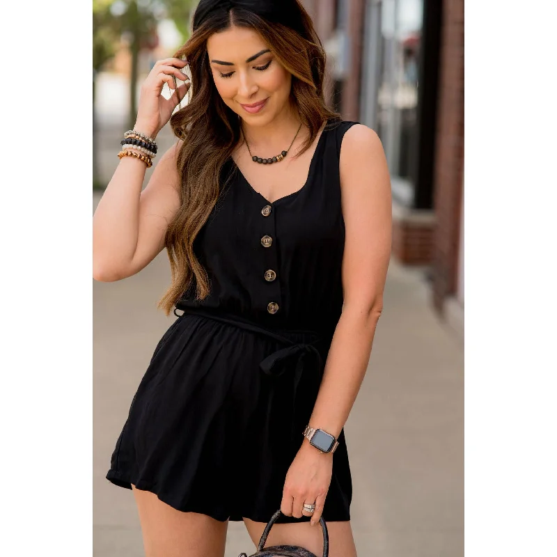 Button Up Tie Waist Romper