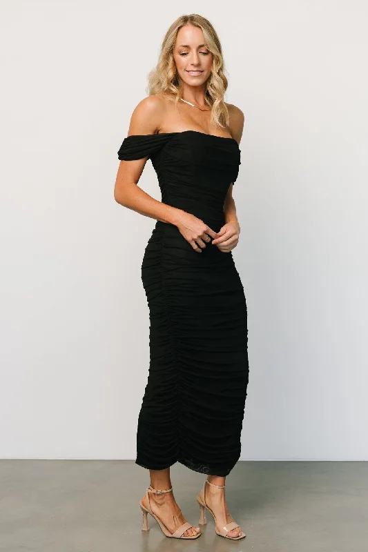 Alessandra Mesh Midi Dress | Black