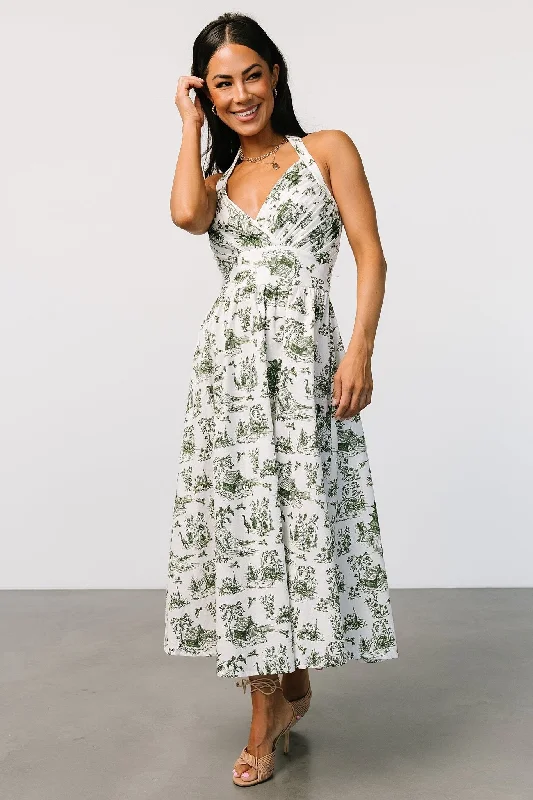 Bristol Halter Midi Dress | Green Print