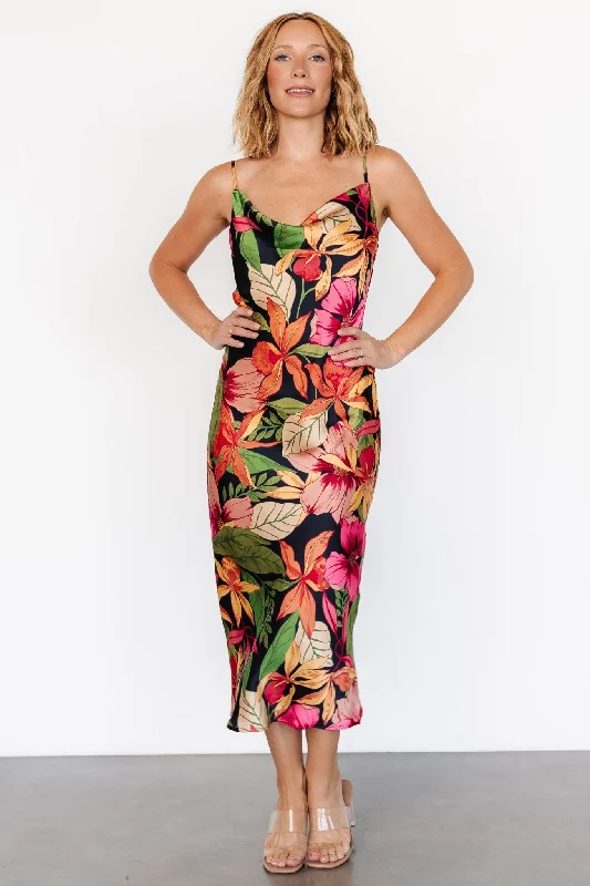 Kala Slip Midi Dress | Black Multi Floral