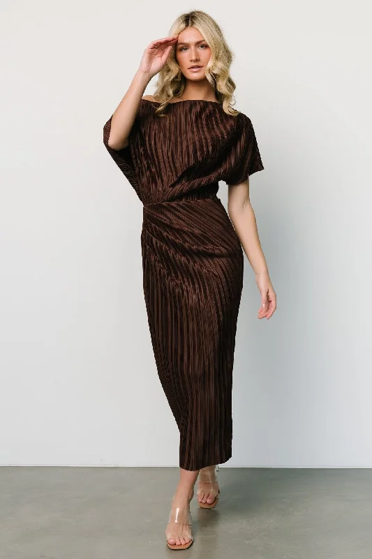 Winslow Pleated Midi Dress | Dark Brown