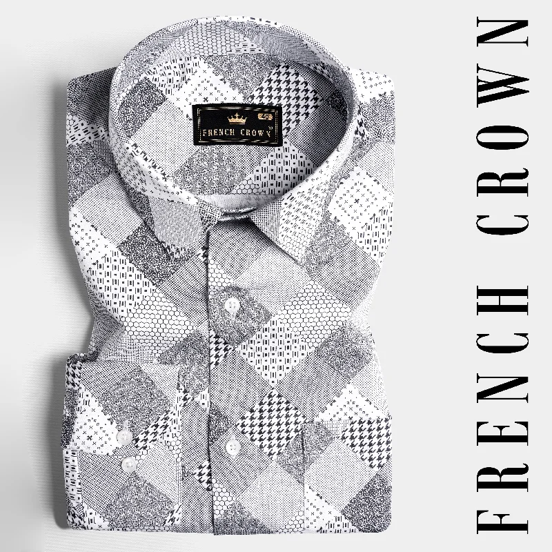 Bright White and Black Printed Subtle Sheen Super Soft Premium Cotton Shirt