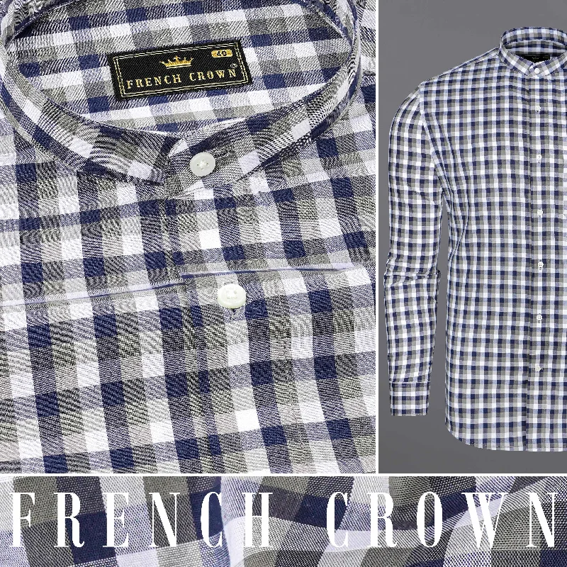 Bright White and Cloud Burst Blue Gingham Premium Cotton Shirt