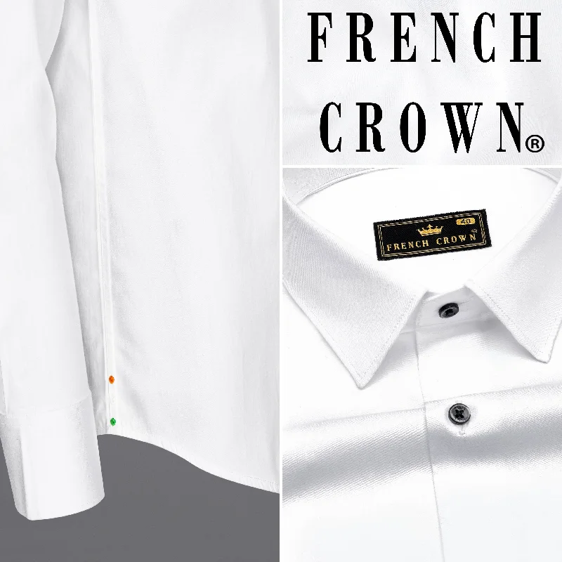 Bright White Subtle Sheen with Bottom Right Tricolour Embroidered Super Soft Premium Cotton Shirt