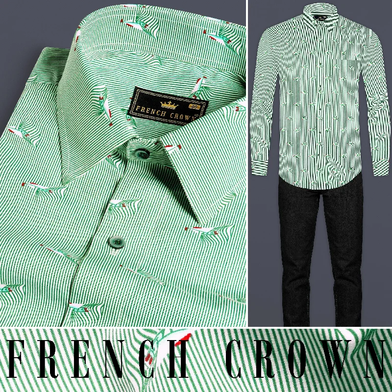 Bright White with Seafoam Green Striped Premium Cotton Shirt