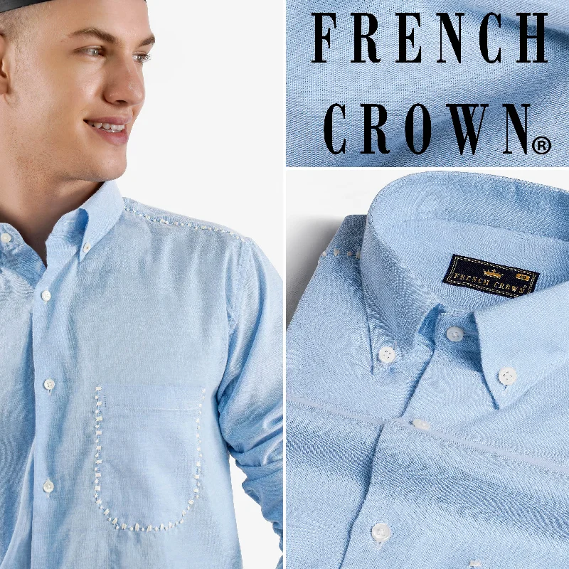 Carolina Blue Hand Stitched Royal Oxford Designer Shirt