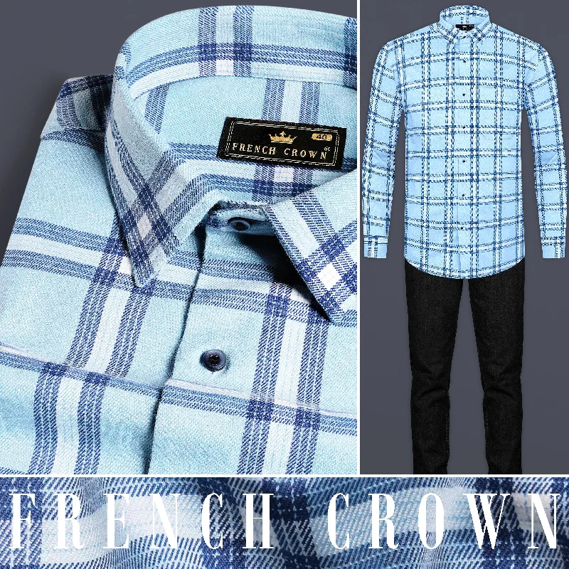 Carolina Blue Twill Plaid Premium Cotton Shirt