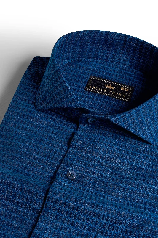 Cerulean with Astros Blue Dobby Textured Premium Giza Cotton Shirt