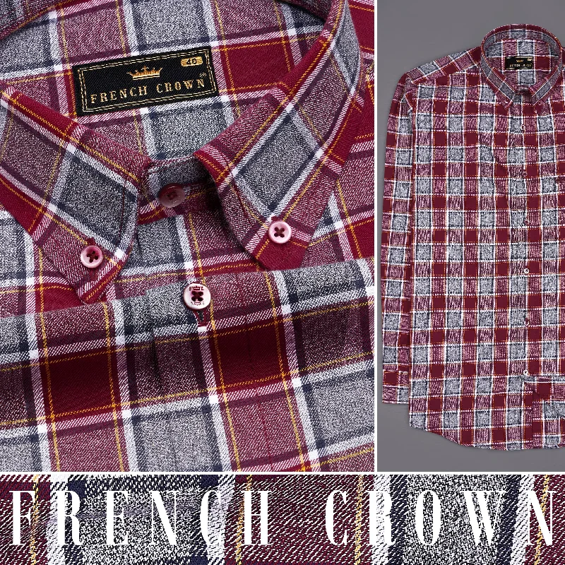 Cherrywood Red Multicolour Twill Checkered Premium Cotton Shirt