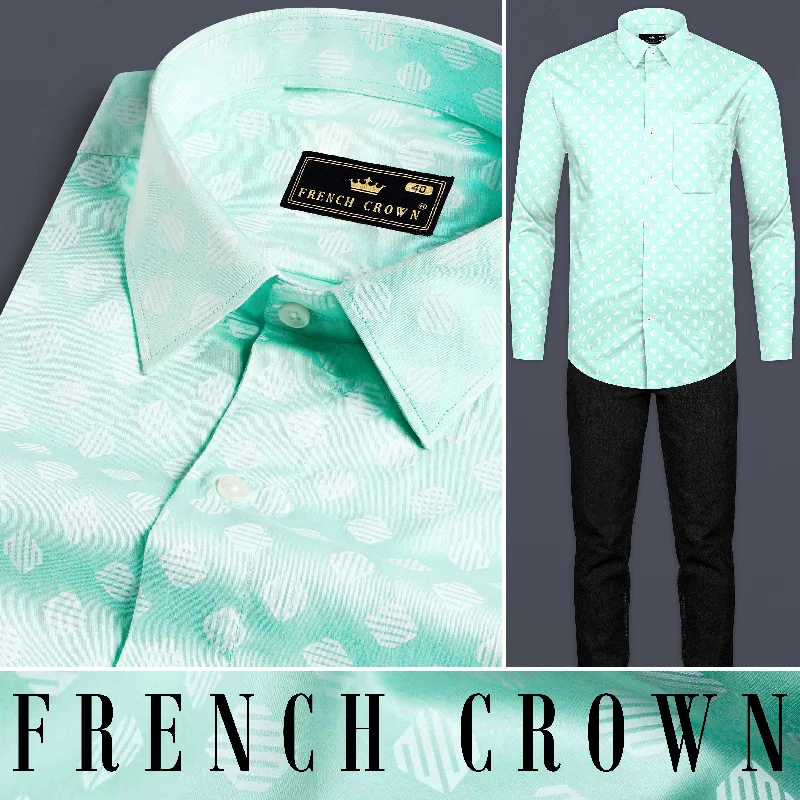 Chinook Green and White Printed Subtle Sheen Super Soft Premium Cotton Shirt