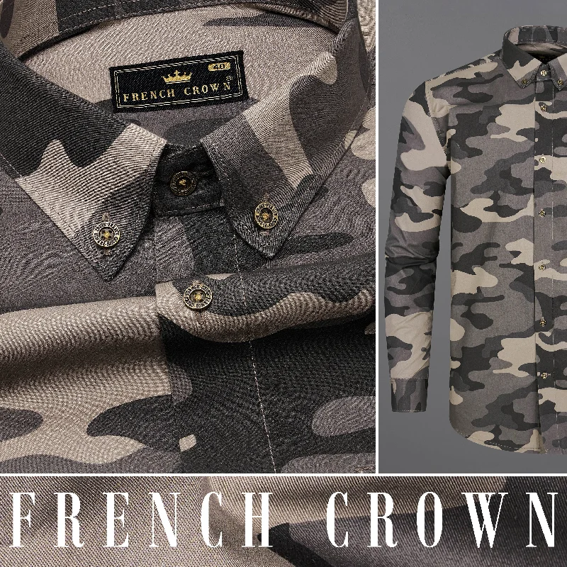 Dorado Brown with Thunder Black Camouflage Printed Royal Oxford Shirt