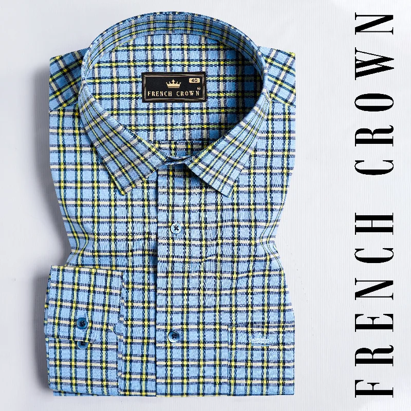 Jordy Blue and Jasmine Yellow Checkered Premium Cotton Shirt