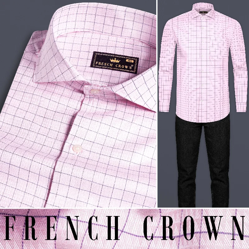 Languid Pink Checkered Dobby Textured Premium Giza Cotton Shirt