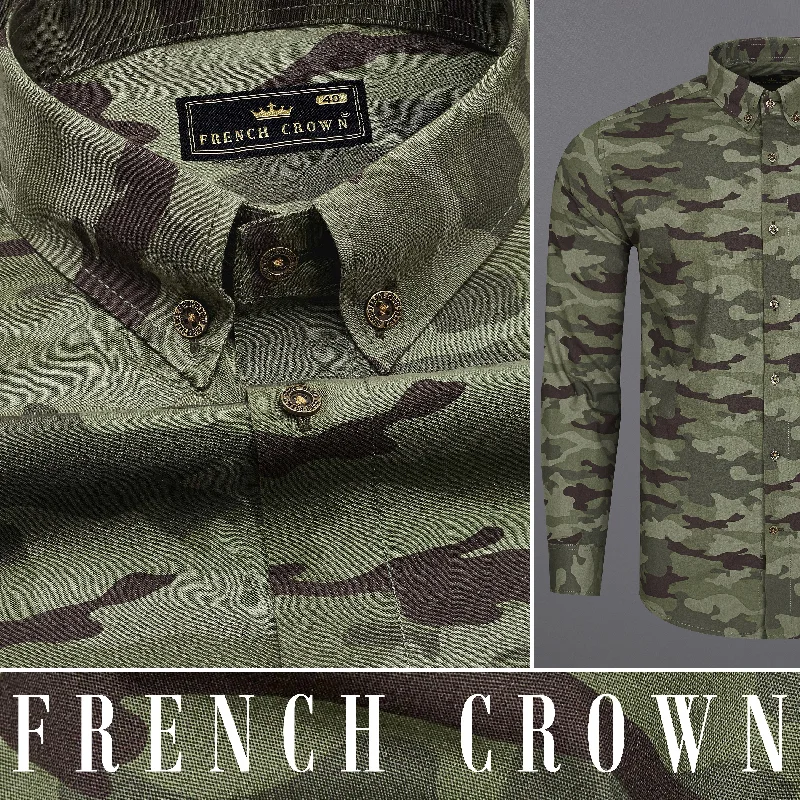 Limed Green with Bistre Brown Camouflage Printed Royal Oxford Shirt