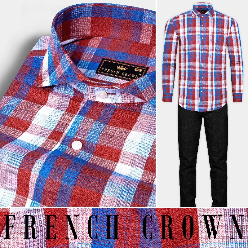 Lonestar Red with blue checkered Dobby Textured Premium Cotton Shirt