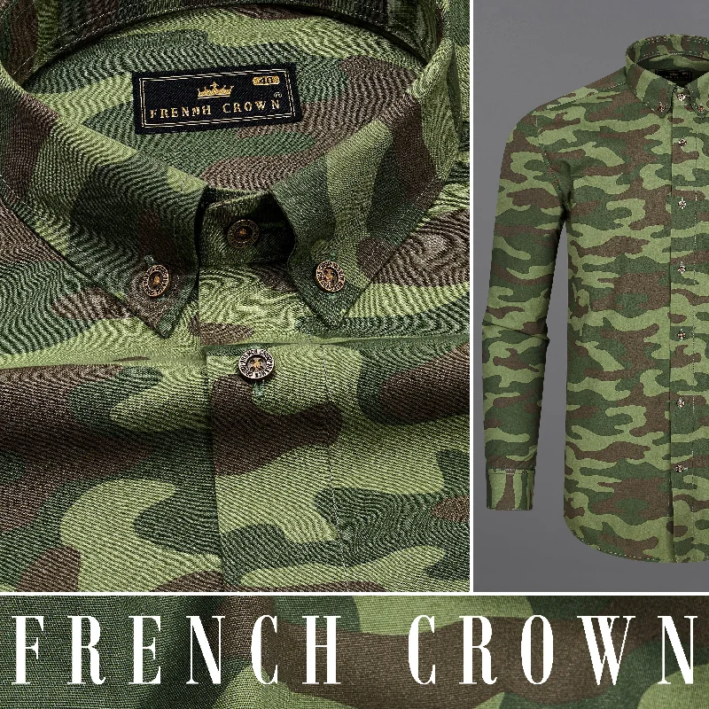 Mallard with Asparagus Green and Fuscous Brown Camouflage Printed Royal Oxford Shirt