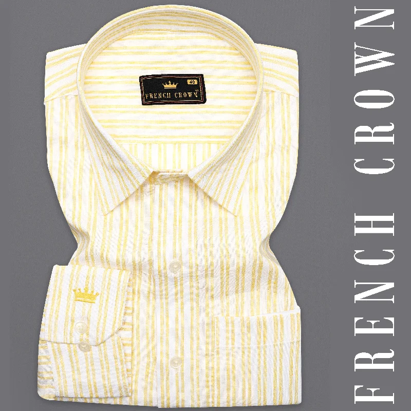 Mania Yellow and White Striped Royal Oxford Shirt