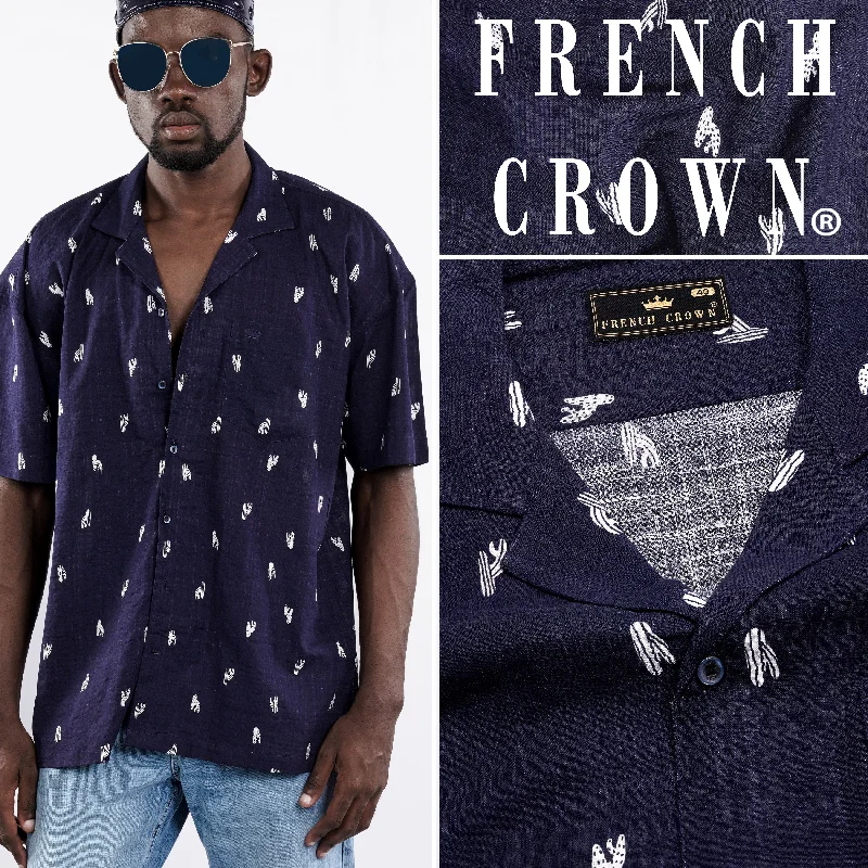 Mirage Navy Blue Printed Lightweight Premium Cotton Oversized Shirt