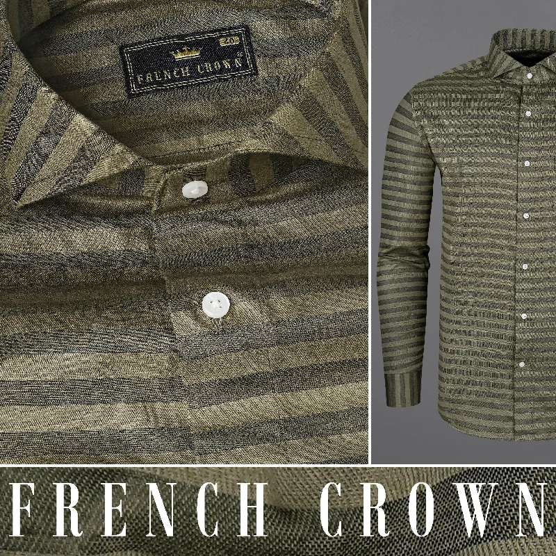 Pine Cone Brown Striped Twill Textured Premium Cotton Shirt