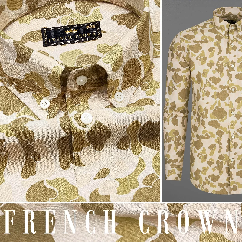 Pinoccchio Cream with Mocha Brown Printed Royal Oxford Shirt