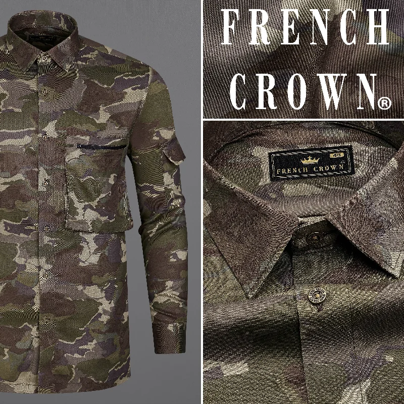 Rebel Brown with Rifle Green Multicoloured Camouflage Military Printed Royal Oxford Designer Shirt