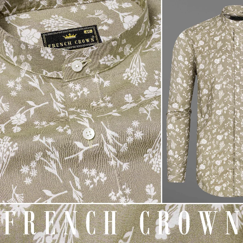 Sandrift Beige Floral Printed Premium Cotton Shirt