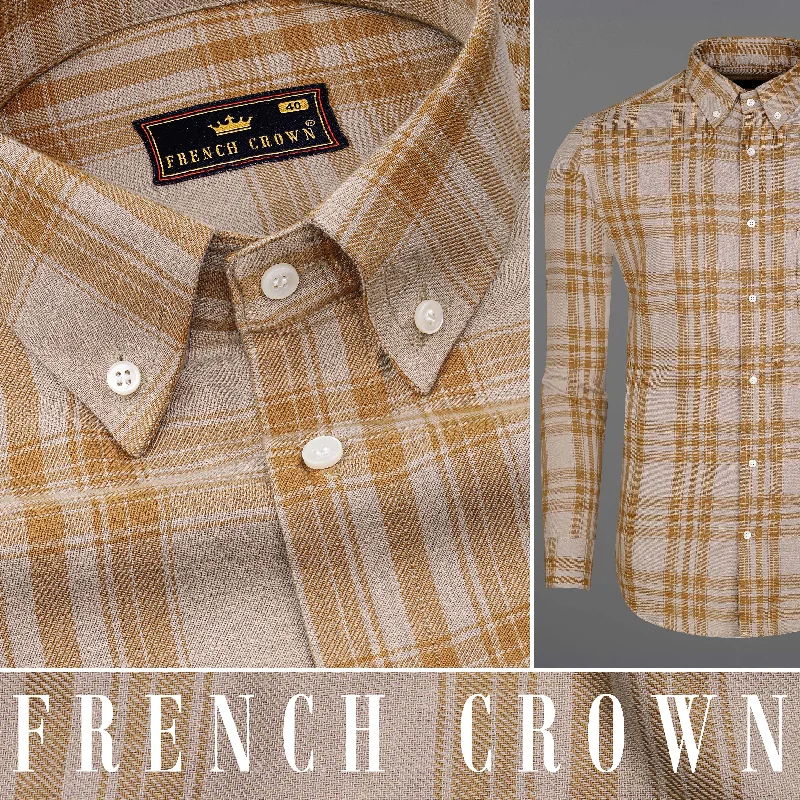 Turkey Cream with Curry Brown Twill Plaid Premium Cotton Shirt