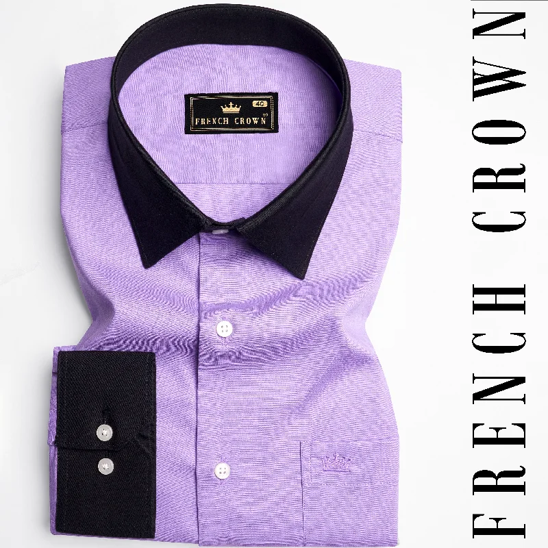 Wisteria Purple with Black Cuffs and Collar Premium Cotton Shirt