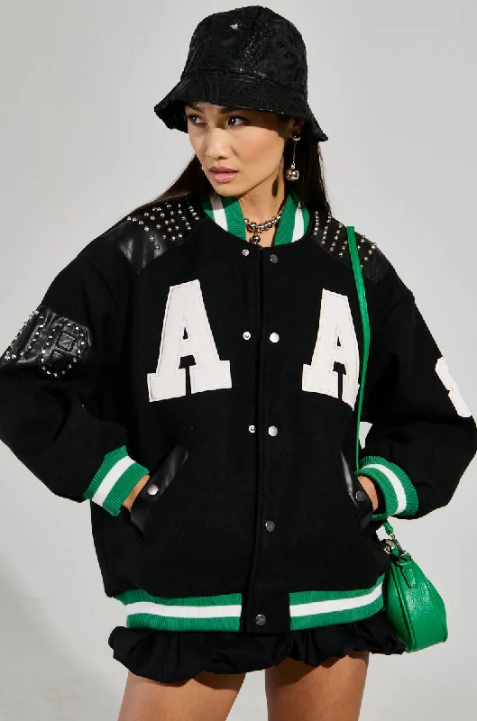 ACE OF SPADES STUDDED BOMBER