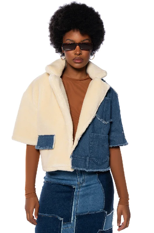 AMIEE SHORT SLEEVE DENIM SHERPA JACKET