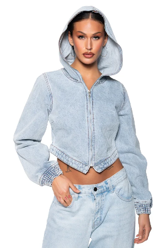 BLECKER STREET ZIPPER HOOD DENIM JACKET