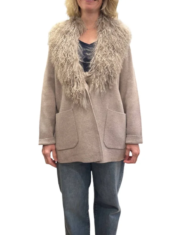 Merino Fur Shawl Jacket In Coconut