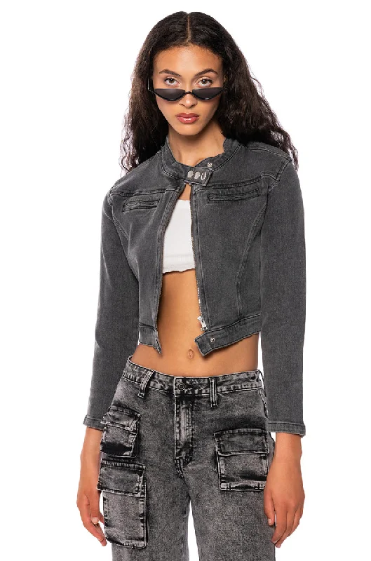 ON THE GO WASHED GREY DENIM MOTO JACKET