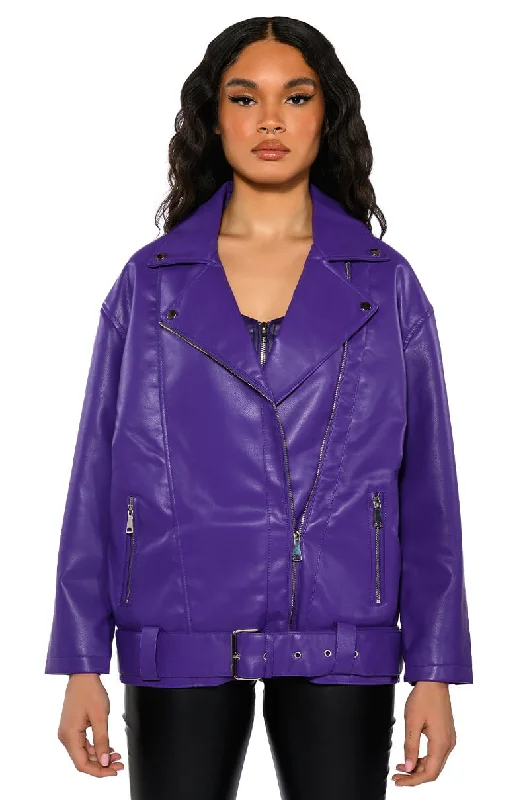 OVERSIZED SATURATED PURPLE MOTO JACKET