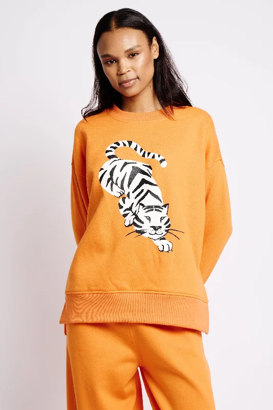 Orange Sweat Top with Tiger Print