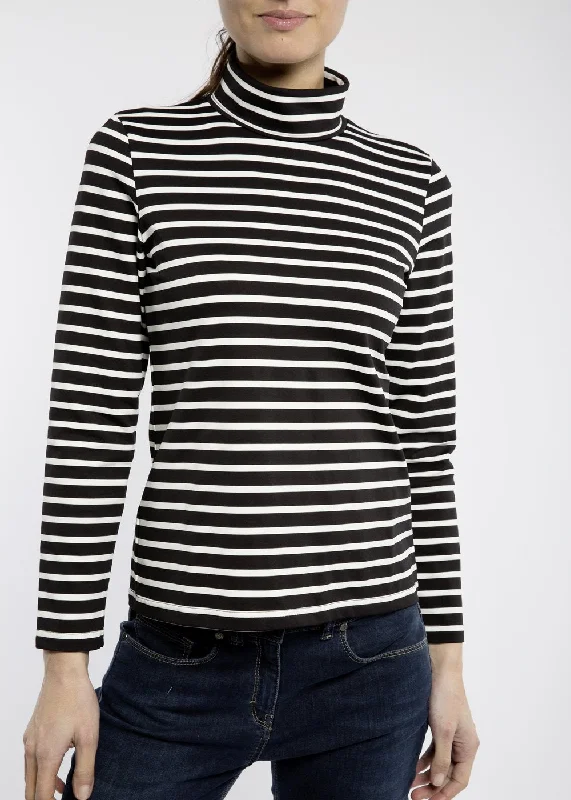 OURAL - Turtleneck Striped Shirt for Women | Stretch Fabric | Women Fit (BLACK / IVORY)