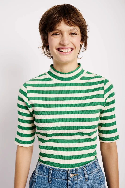 The Essential Polo Basic with Ballerina Sleeve in Green and Milk