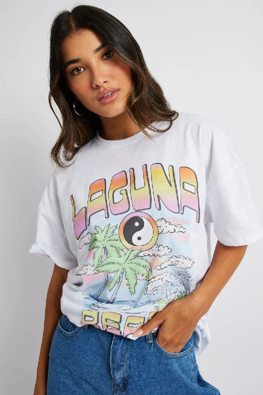 White Graphic Tee Surf Slogan T-shirt